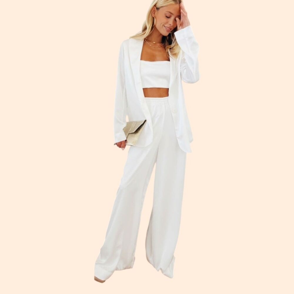 Show Me Your MuMu White Wide-Leg 3 piece Pantsuit Set